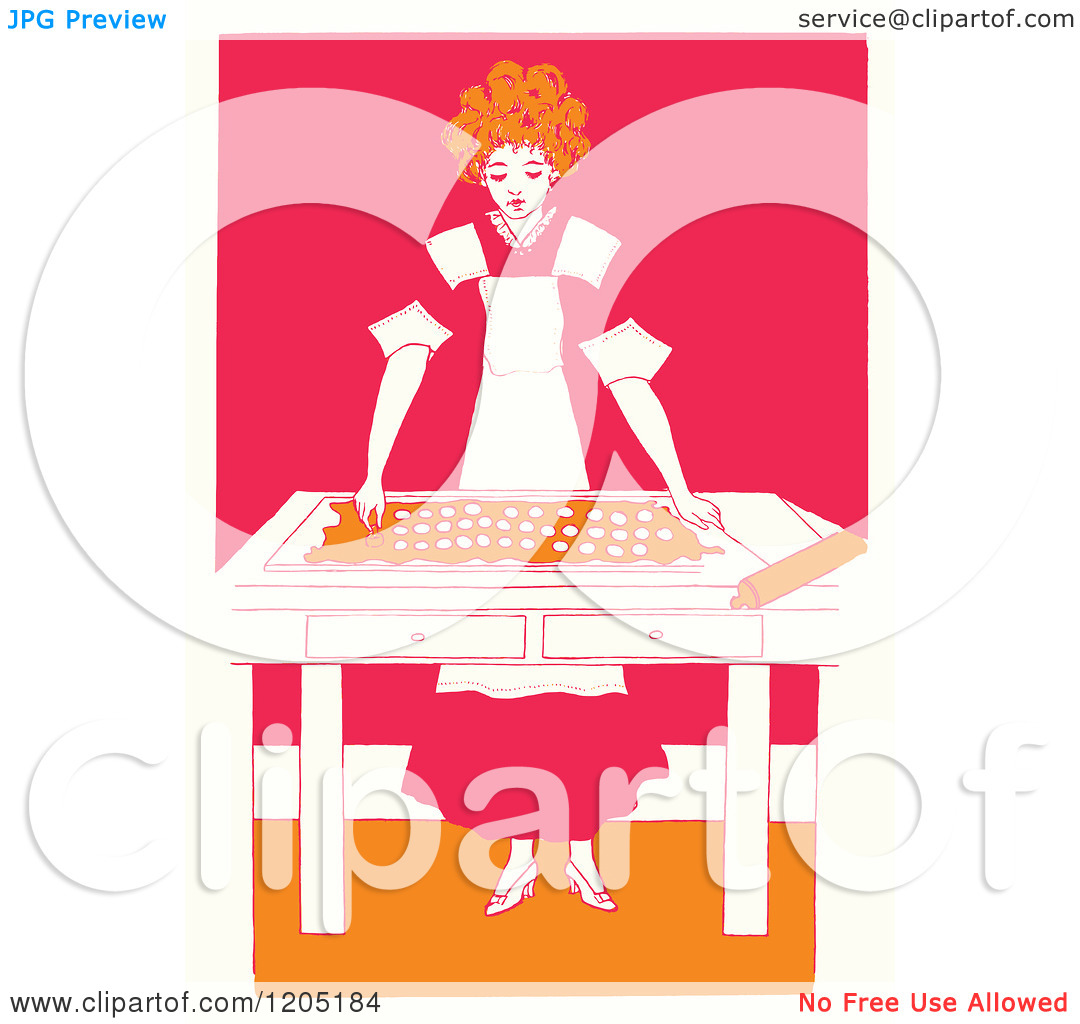 Clipart Of A Vintage Baking Girl   Royalty Free Vector Illustration By