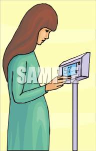 Clipart Picture  A Pregnant Woman Stepping On A Digital Scale In A