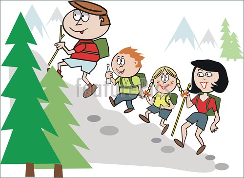 Family Hiking Cartoon