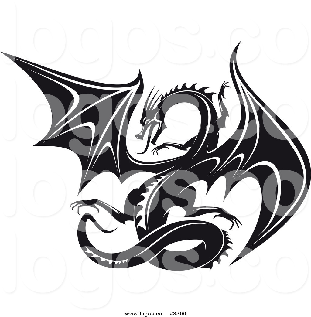 Royalty Free Vector Of A Black And White Dragon Logo