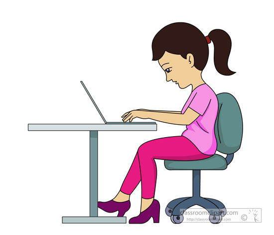 Sitting At Desk Using Laptop Computer 548   Classroom Clipart