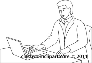Sitting At Desk Working On Laptop Computer Outline   Classroom Clipart