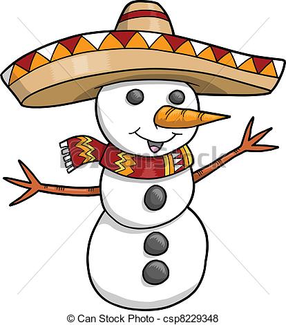 Sombrero Christmas Holiday Snowman Vector Illustration Art