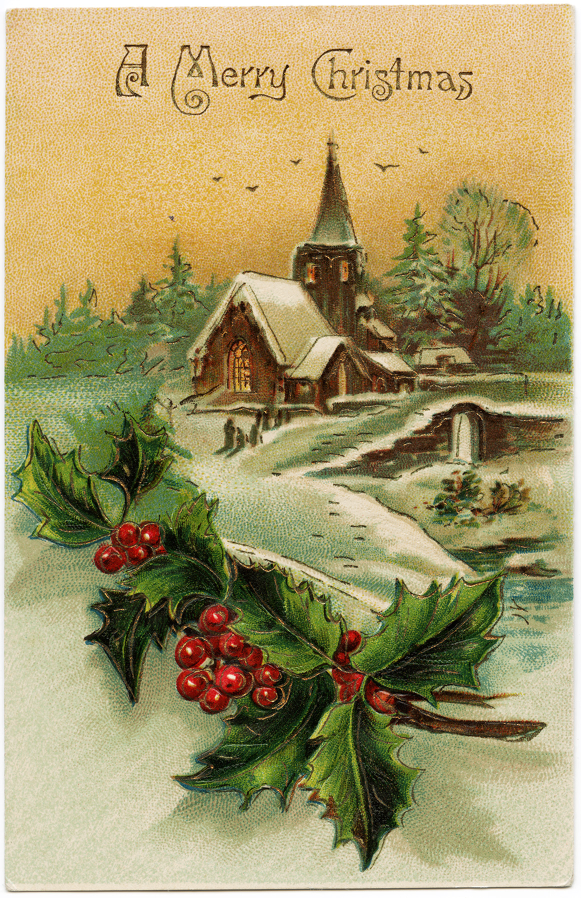 This Beautiful Vintage Postcard Features A Snow Covered Country Church