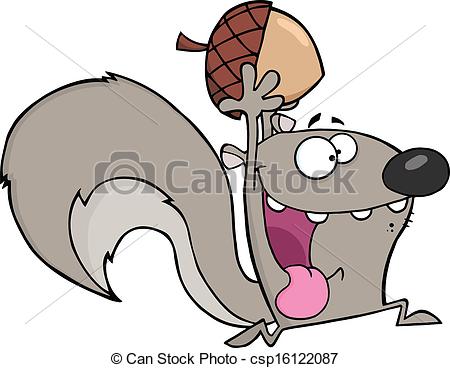 Vector Of Crazy Gray With Acorn   Crazy Gray Squirrel Cartoon Mascot