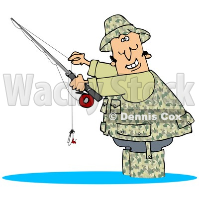 Clipart Illustration Of A Happy Man Dressed In Camouflage Gear Wading