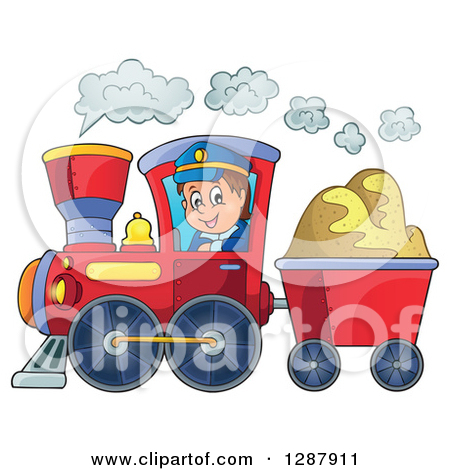 Clipart Of A Happy White Male Train Engineer Driving A Steam Engine    