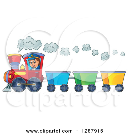 Clipart Of A Happy White Male Train Engineer Driving A Steam Engine