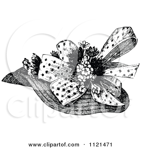 Clipart Of A Retro Vintage Black And White Ladies Hat 1   Royalty Free