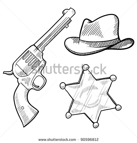 Doodle Style Wild West Cowboy And Sheriff Objects Illustration In
