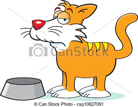 Eps Vectors Of Cat With A Food Dish   Cartoon Illustration Of A Cat