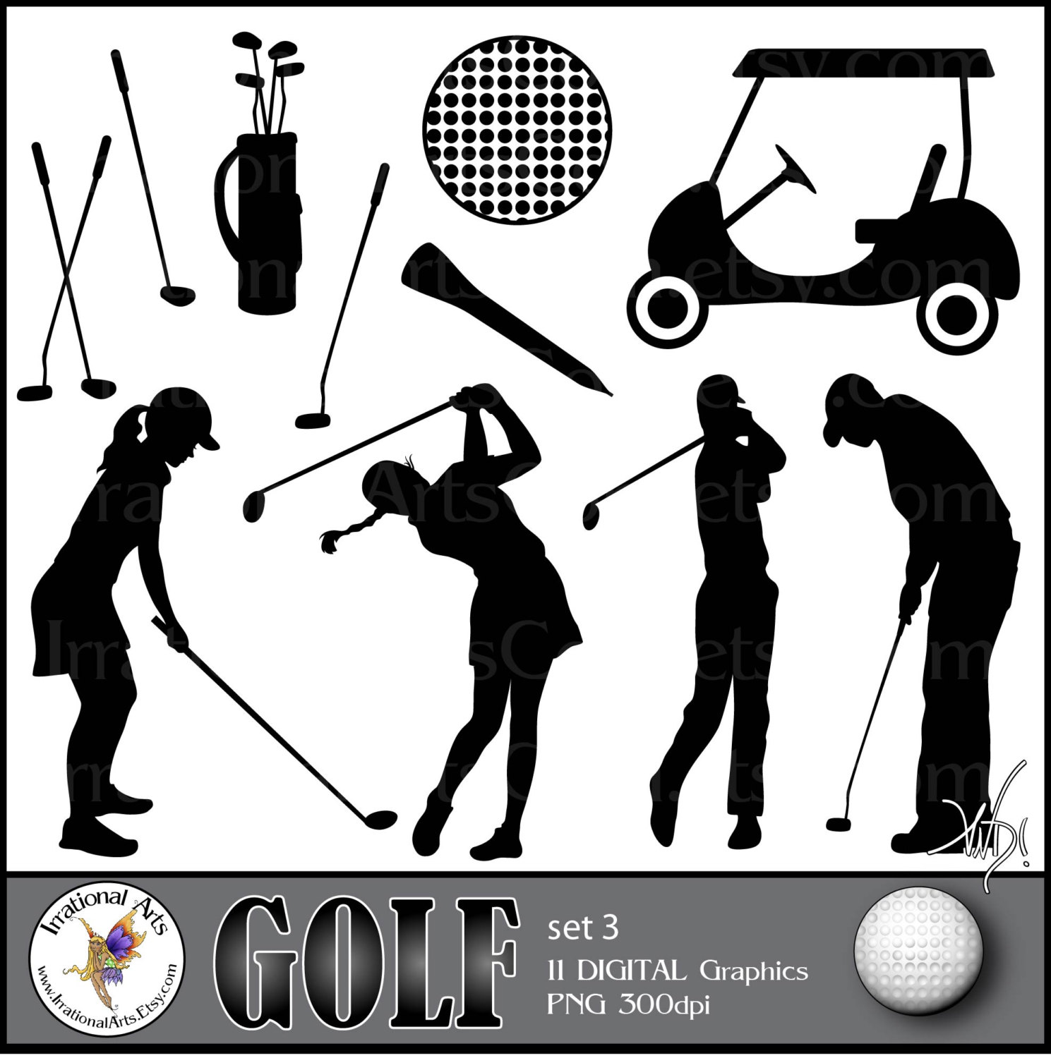 Golf Club Bag Clip Art Golf Set 3 Digital Clipart