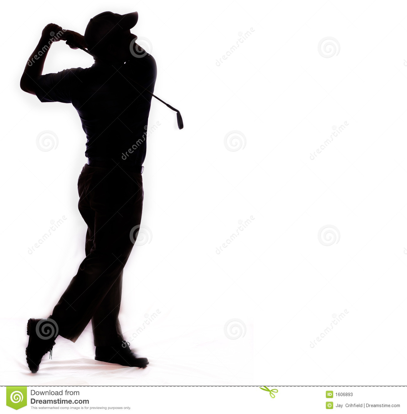 Golfer Looking At Golf Ball After Swinging Club Sihloutette Against