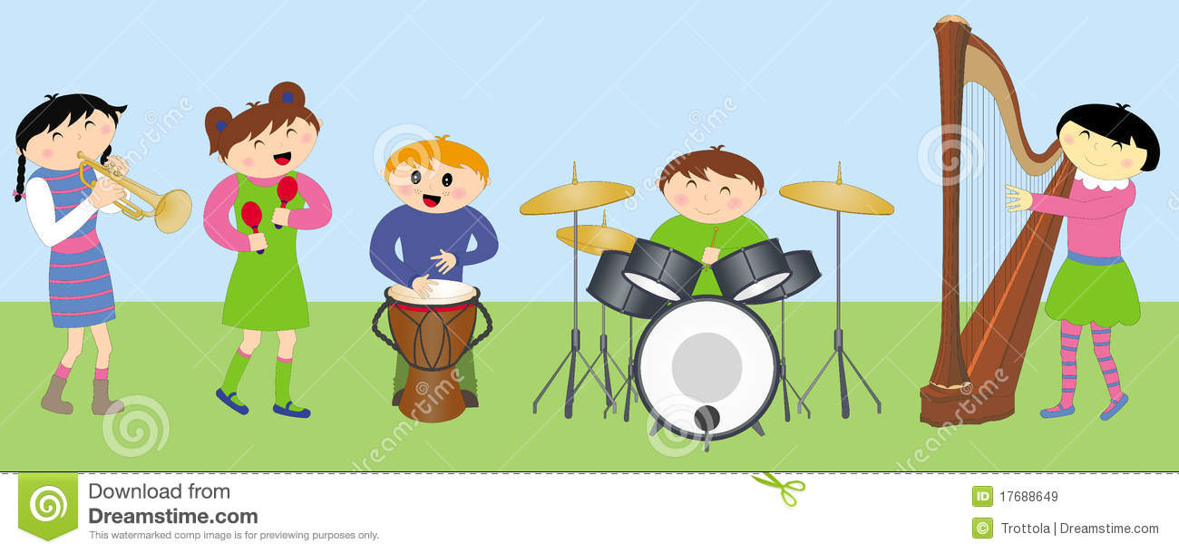 Illustration Of A Group Of Children Playing Instruments Cartoon Style