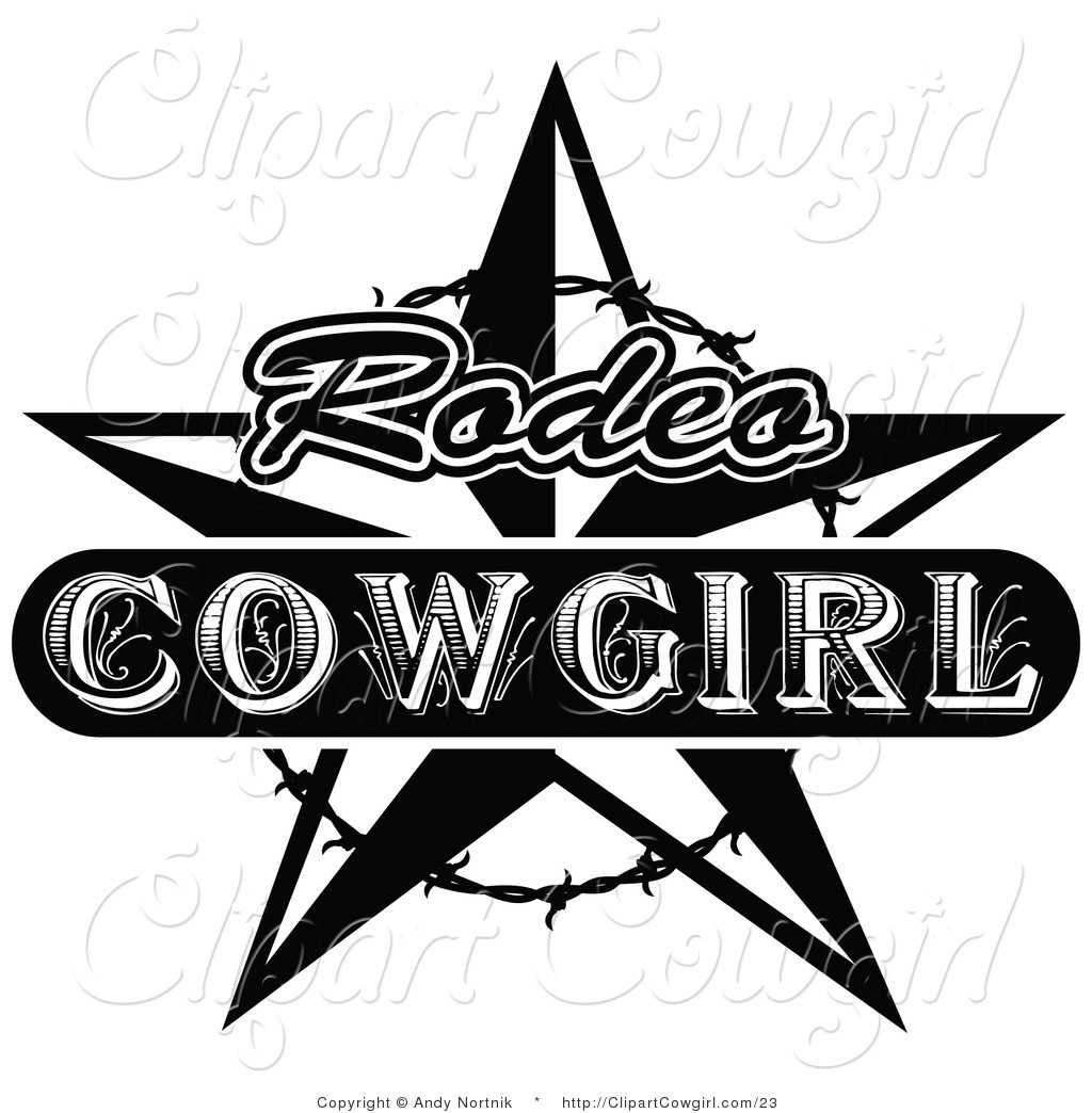 Larger Preview  Clipart Of A Black And White Rodeo Cowgirl Star With A