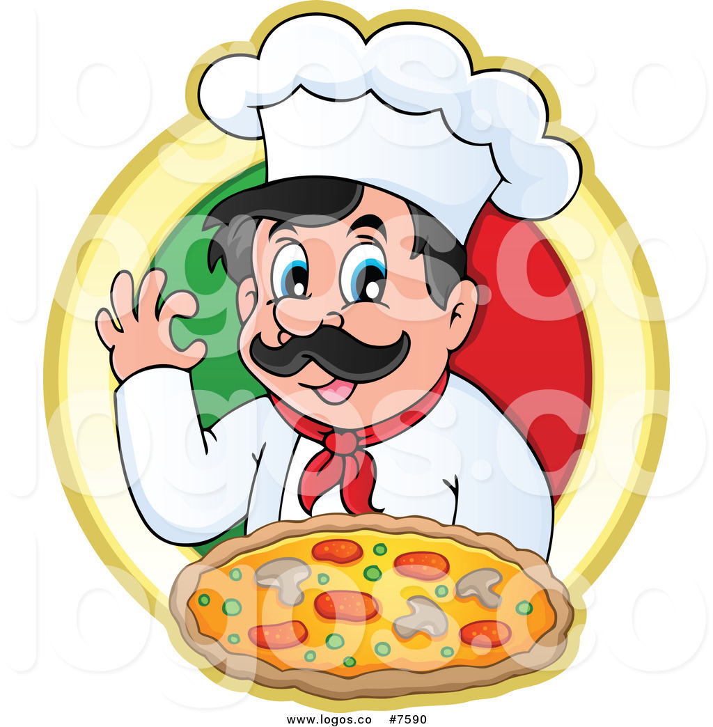 Of A Chef Gesturing Ok And Holding Pizza Over An Italian Flag Circle