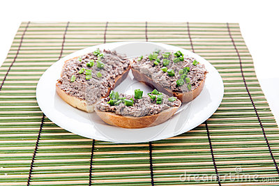 Sandwich With Liver Cheese Spread And Chopped Green Onions Royalty