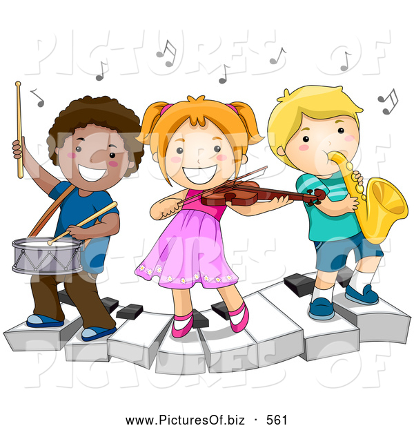 Vector Clipart Of Happy Diverse School Kids Playing Instruments On A
