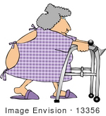 13356 Elderly Woman In Hospital Gown Using A Walker Clipart