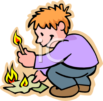 Bad Kid Starting A Fire With Matches   Royalty Free Clipart Picture