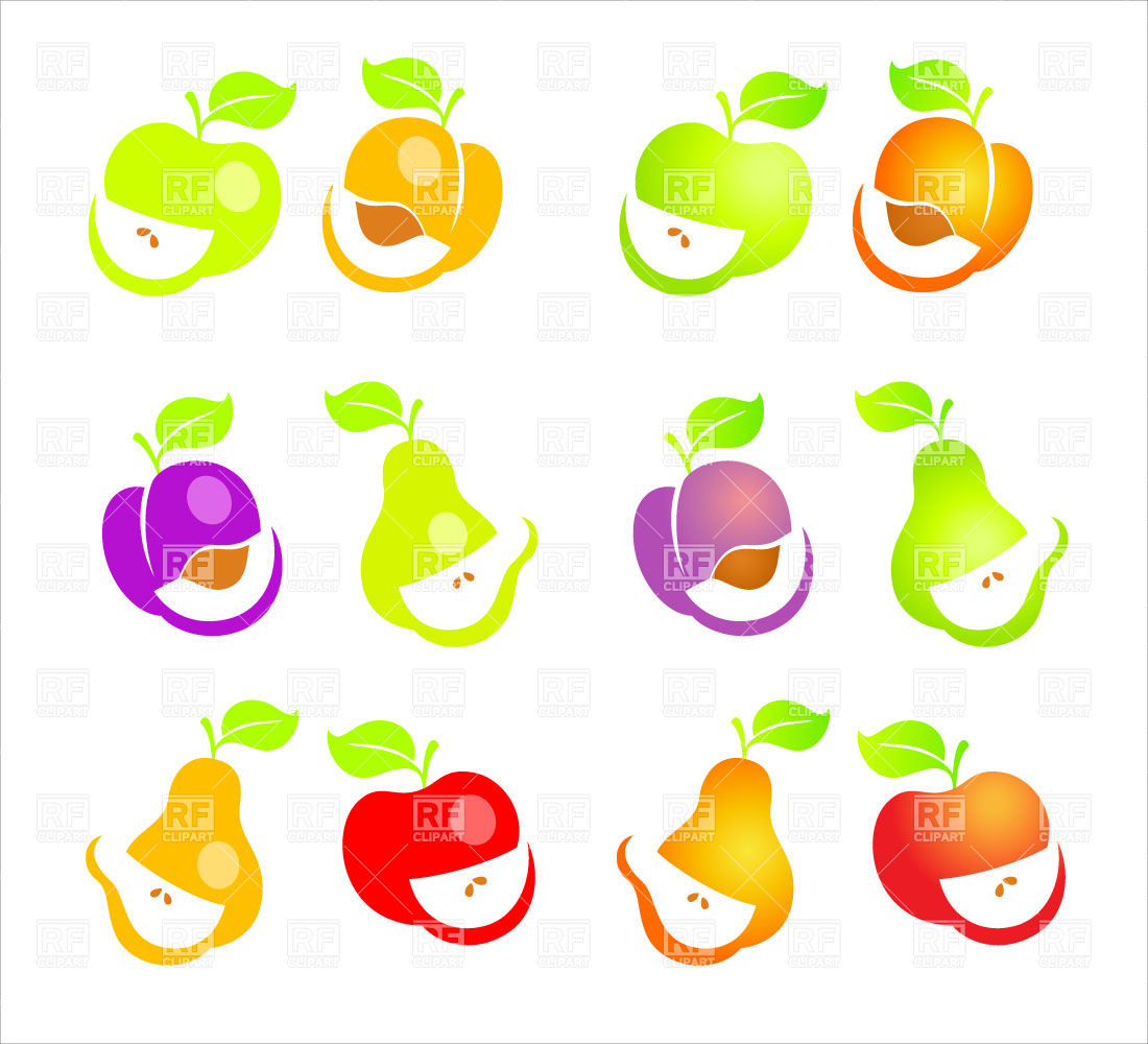 Cartoon Fruits With Segments   Apple Pear Apricot And Plum Design