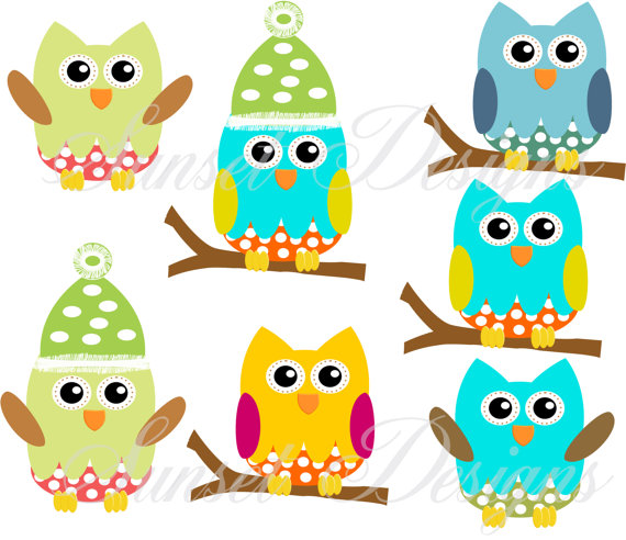 Colorful Fall Owls Clip Art 300 Dpi Png By Sunsetdesigns On Etsy