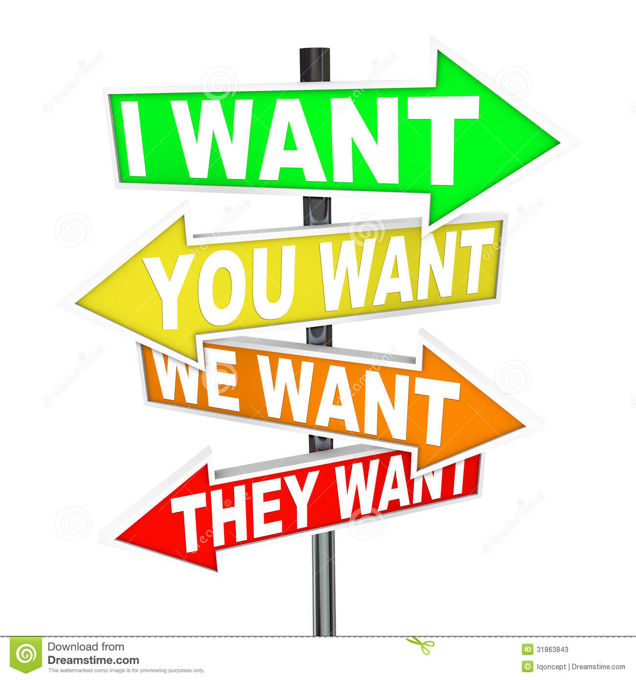 Desires Signs Several Colorful Arrow Street Words I Want You Want Want