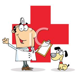     Dog Visiting A Veternarian Hospital   Royalty Free Clipart Picture