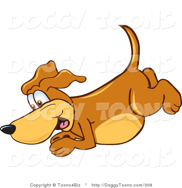 Doggy Clipart Of A Happy Brown Dog Mascot Cartoon Character Diving Or