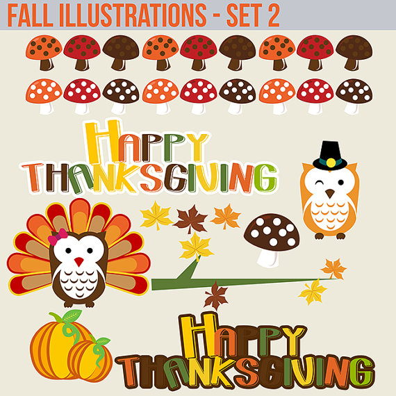 Holiday Fall Autumn Thanksgiving Owls And Turkey Mushrooms And Text    