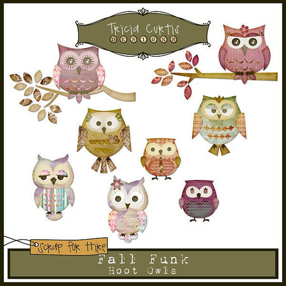Hoot Owls   Fall Funk Paper Piecing Clipart Elements For Invitations    