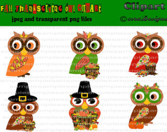 Instant Download Fall Thanksgiving Owls  02  Digital Clipart Images