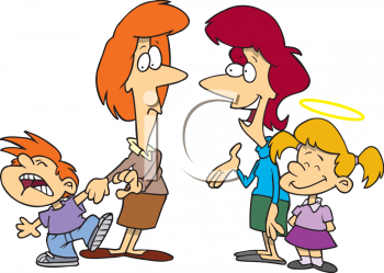 Mothers With Their Good And Bad Kids   Royalty Free Clip Art Image