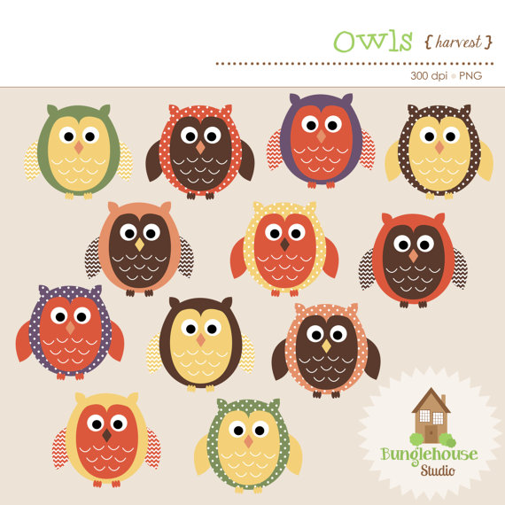 Owl Clipart   Fall Autumn Thanksgiving Owls   Fall Colored Clipart
