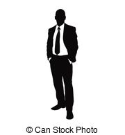 Vector Business Man Black Silhouette Standing Full Length   