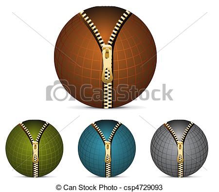 Vectors Of Zippers   Set Of Colored Circle Zippers  Four Golden