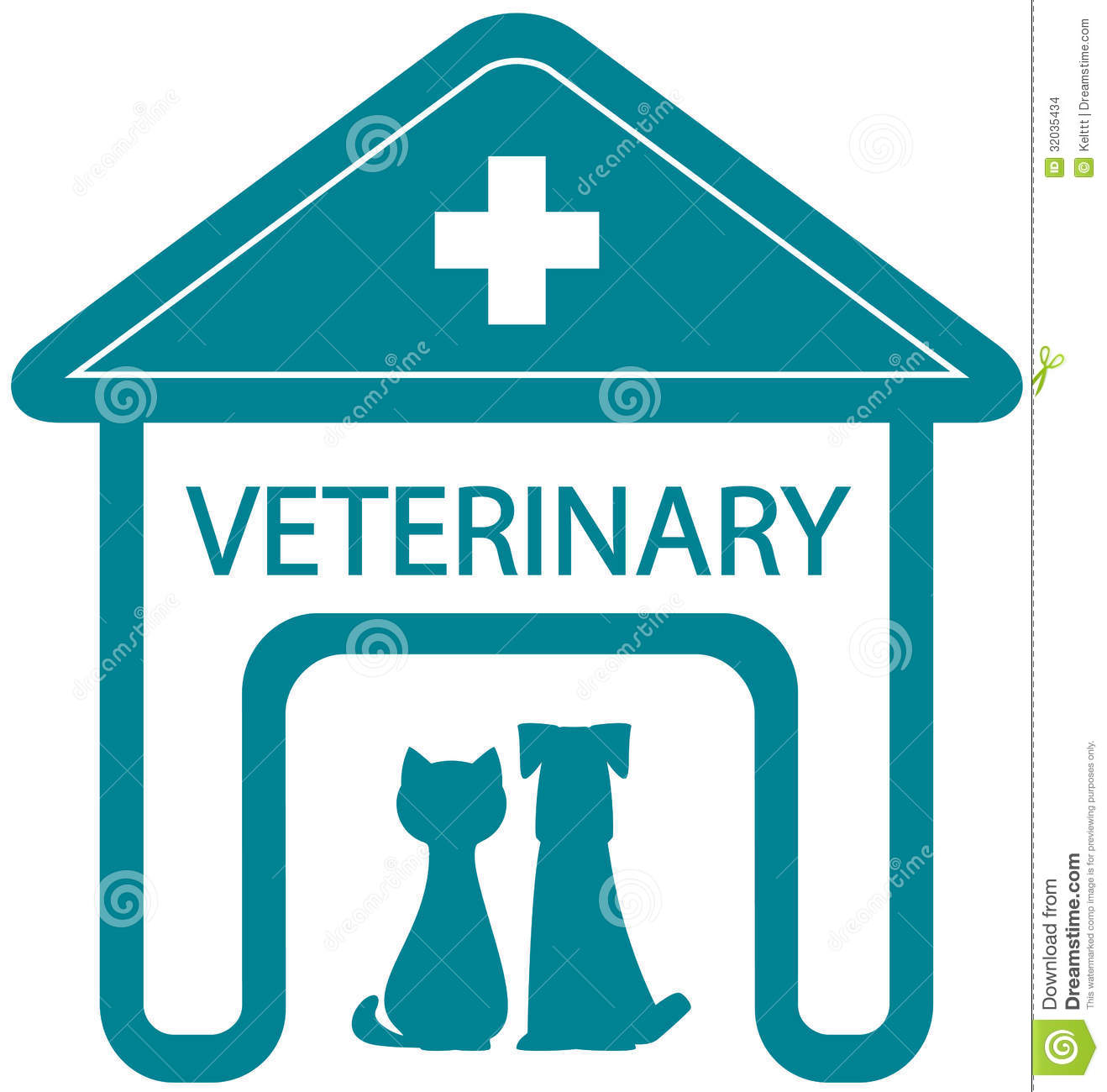 Veterinary Symbol With Home Clinic Silhouette And Pet   Cat And Dog
