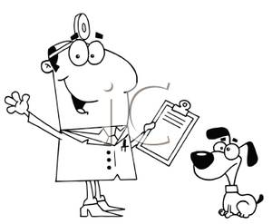    White Cartoon Of Veternarian And Dog   Royalty Free Clipart Picture