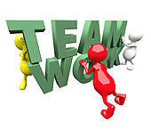 3d People Working On Green Teamwork Word   Clipart Graphic