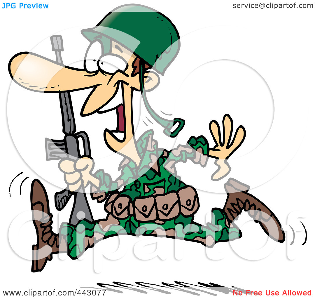 Art Illustration Of A Cartoon Running Marine Soldier By Ron Leishman