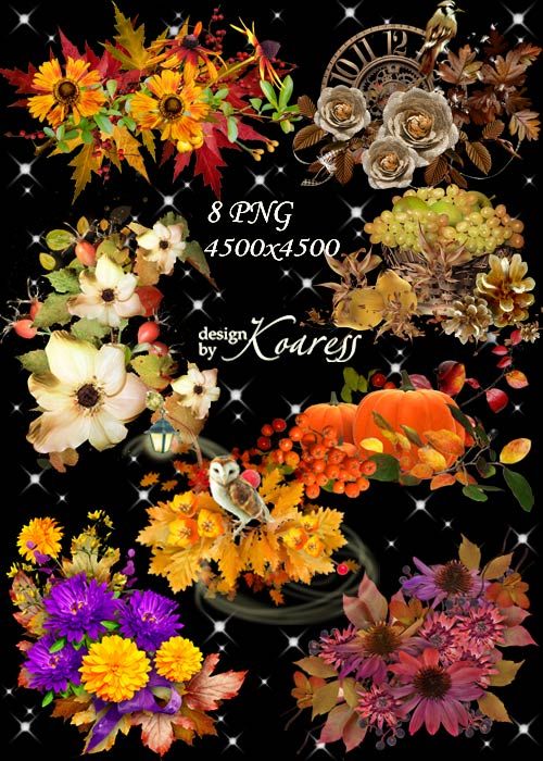 Bright Autumn Flowers Bouquets Berries Mushrooms Png Clipart Free