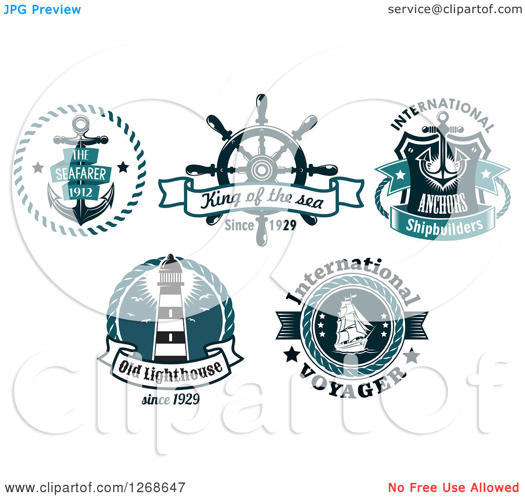 Clipart Of Navy Blue Anchors Helm Ship And Lighthouse Designs