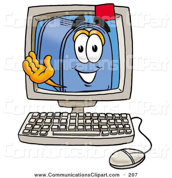 Communication Of A Cute Blue Postal Mailbox Cartoon Character Clipart