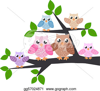 Drawing   Owl Family In A Tree  Clipart Drawing Gg57024871