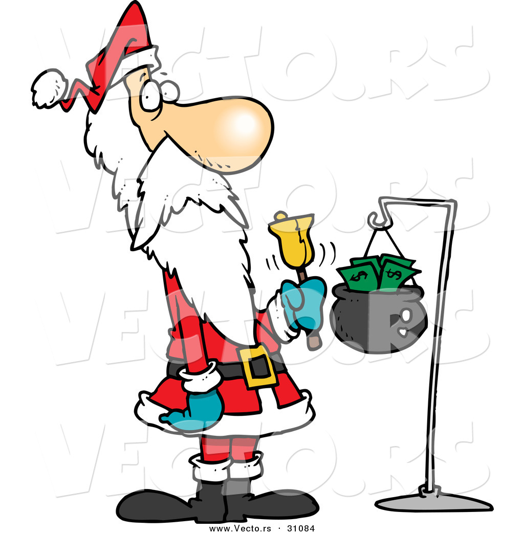 Larger Preview  Cartoon Vector Of A Cold Skinny Santa Ringing Gold