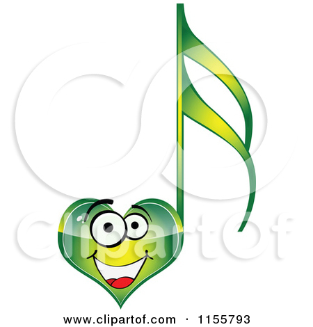 Music Notes Heart Beat 1155793 Clipart Of A Happy Green Heart Music    