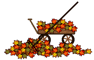Piles Of Leaves And Wooden Wagons Filled With Colorful Autumn Leaves