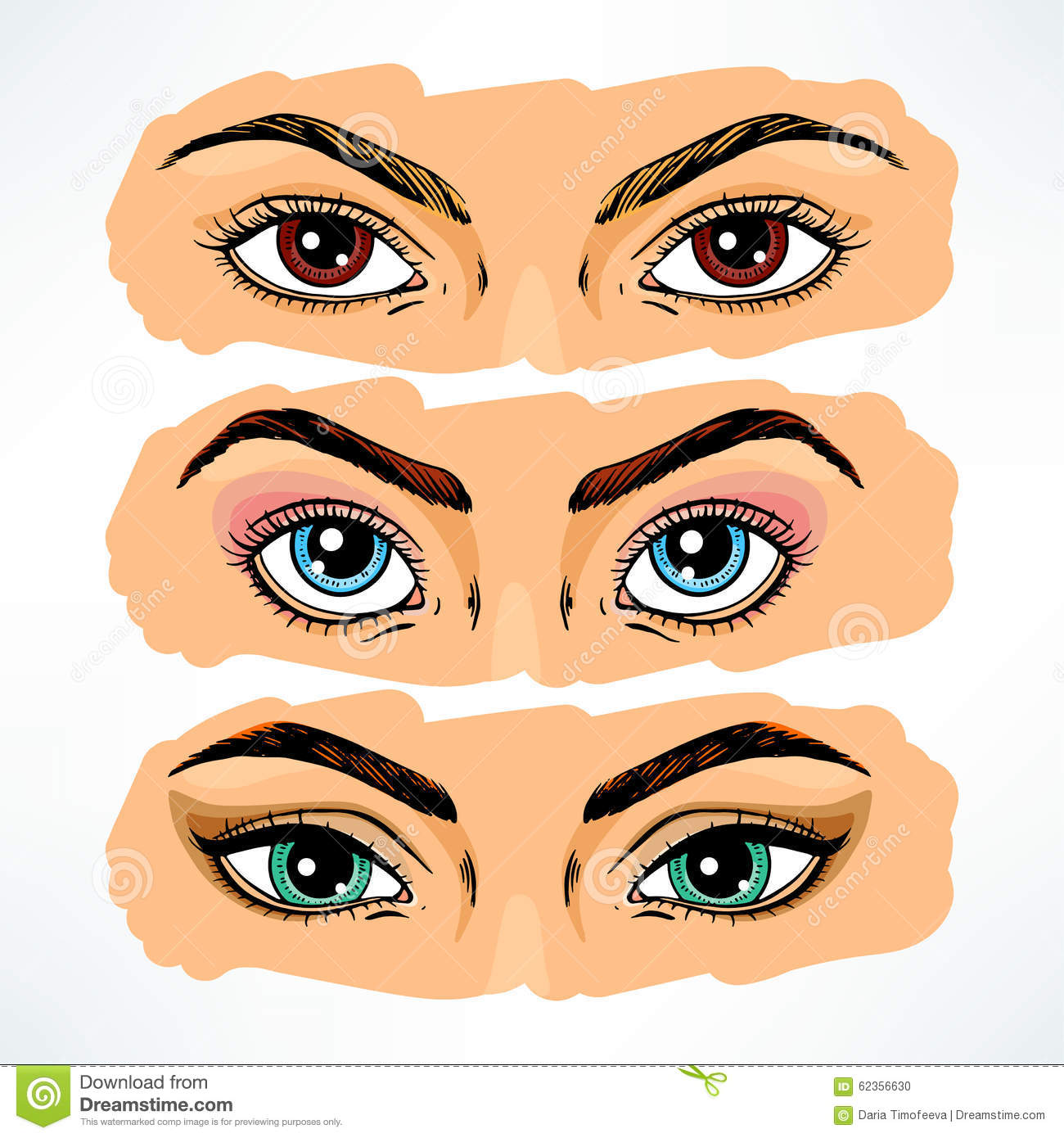 Set Of Three Different Women S Eyes  Hand Drawn Illustration