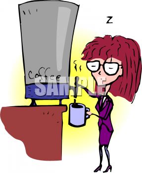 Tired Woman Getting Coffee At Work   Royalty Free Clipart Image
