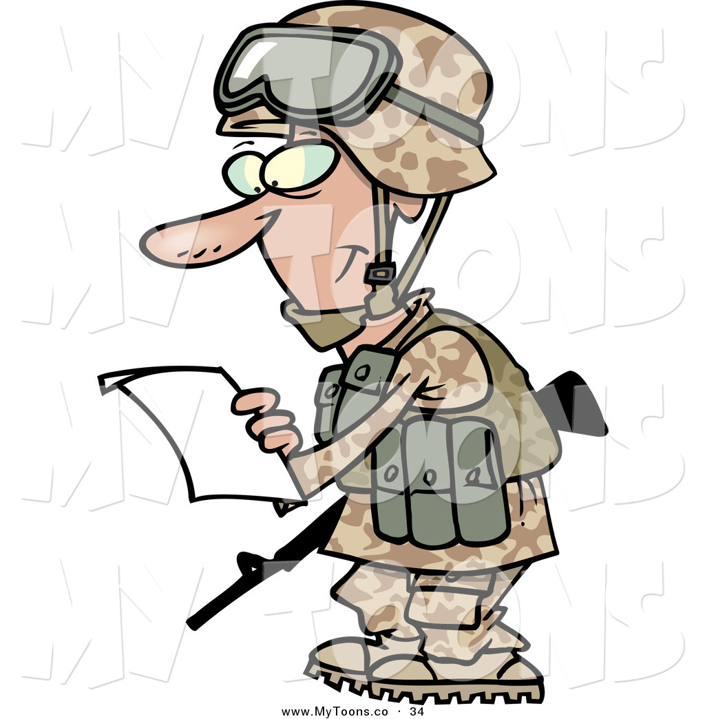 Vector Cartoon Of A White Marine Soldier Man In Camouflage Uniform